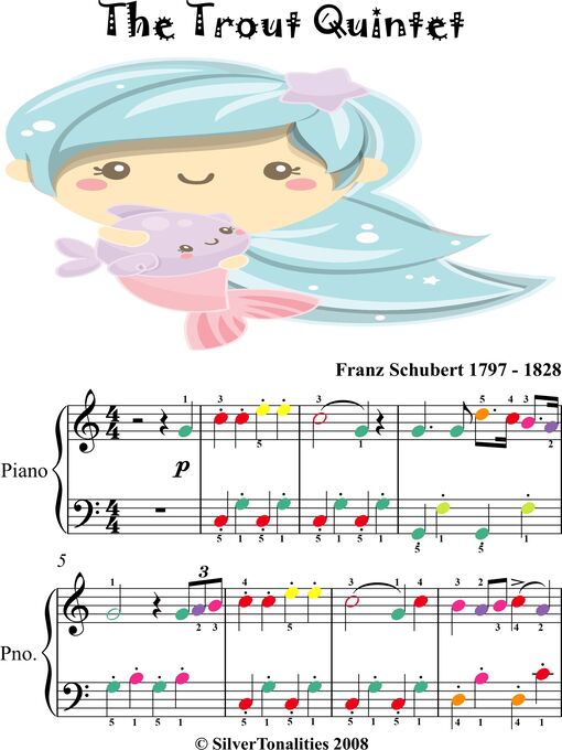 Cover image for The Trout Easy Piano Sheet Music with Colored Notes